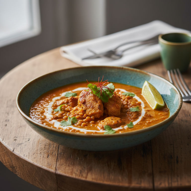 Curry de Poulet et Lentilles Corail à l'Indienne