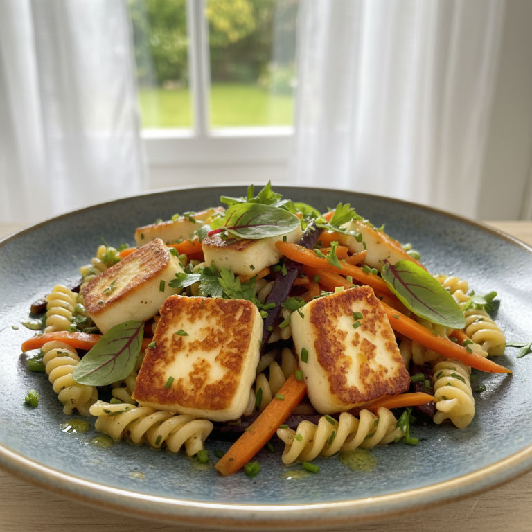 Halloumi au wok façon française, carottes & pâtes