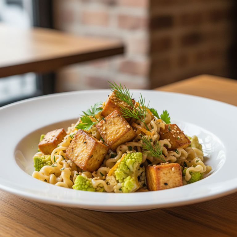 Tofu au wok façon française, chou-fleur & nouilles