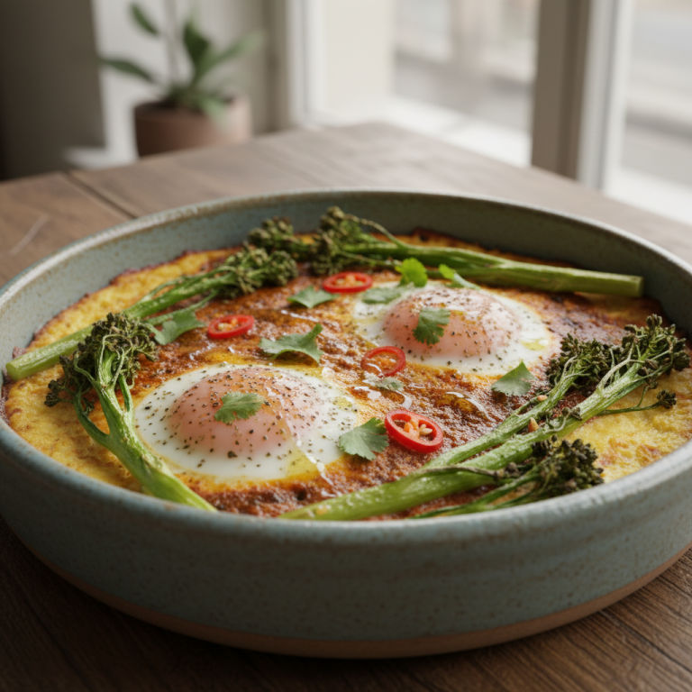 Œufs rôti au four façon indienne, brocoli & polenta