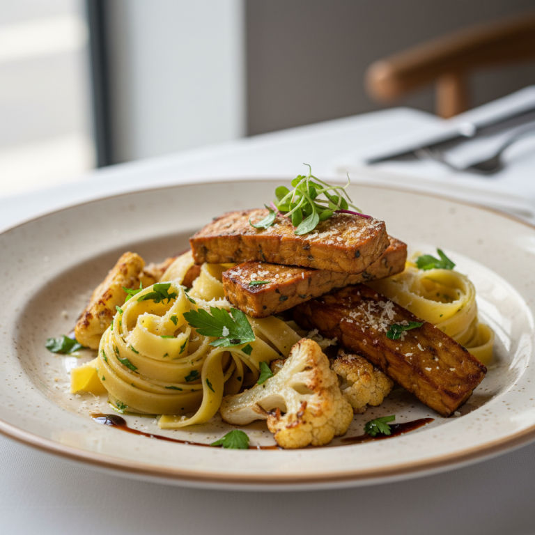 Tempeh vapeur façon italienne, chou-fleur & pâtes
