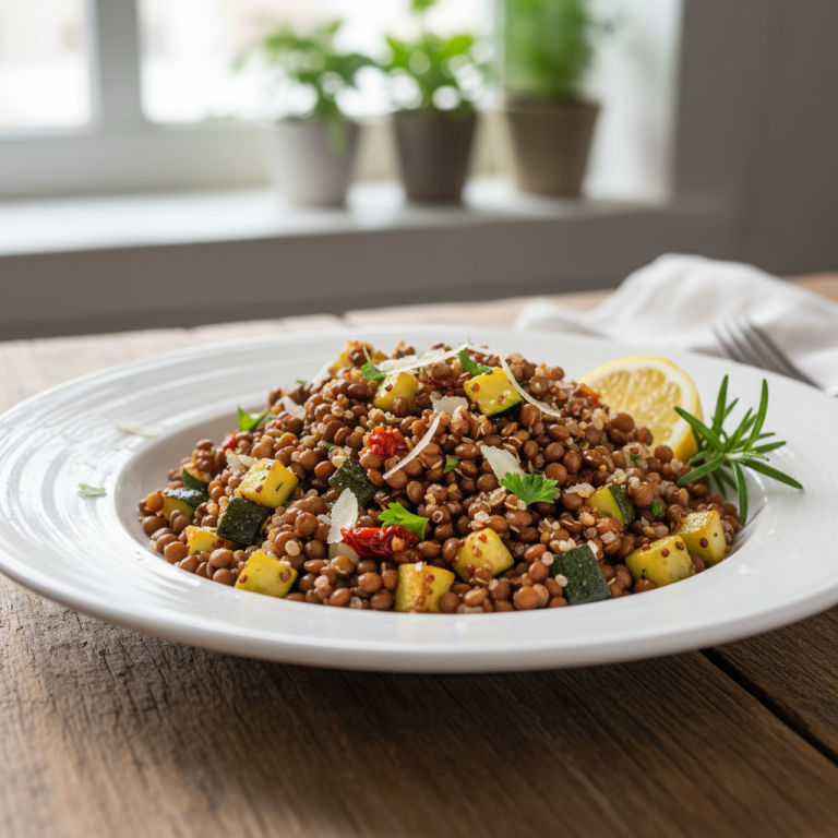 Lentilles à la poêle façon italienne, courgette & quinoa