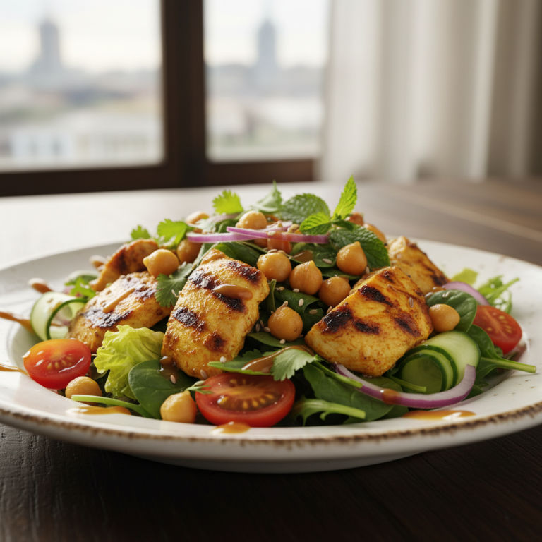 Salade fraîcheur d'inspiration Indienne au poulet et pois chiches