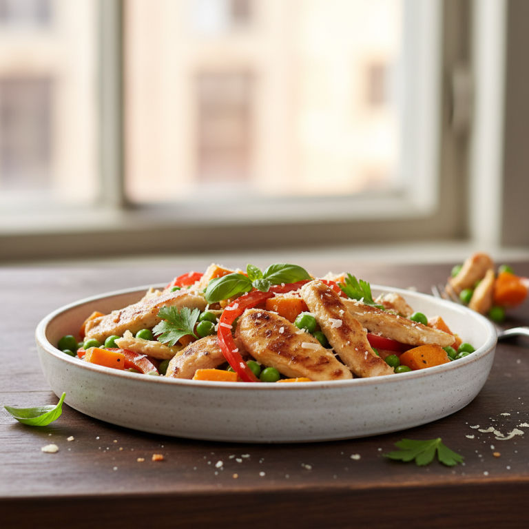 Poulet au wok façon italienne, petits pois & patate douce