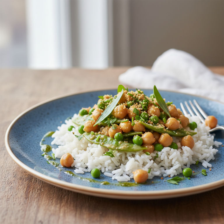 Pois chiches au wok façon française, petits pois & riz
