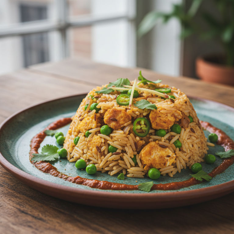 Œufs au wok façon indienne, petits pois & riz