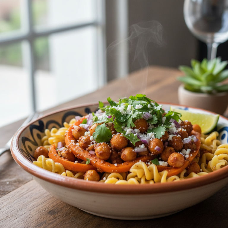 Pois chiches vapeur façon mexicaine, carottes & nouilles