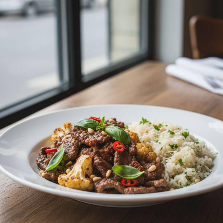 Bœuf au wok façon italienne, chou-fleur & riz
