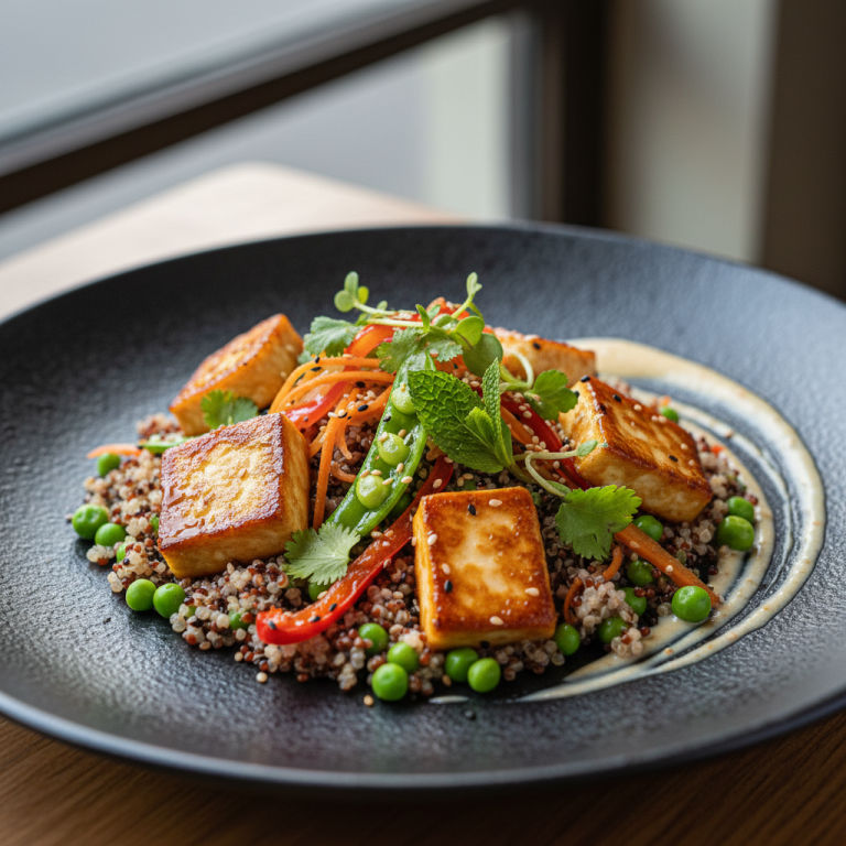 Halloumi au wok façon orientale, petits pois & quinoa