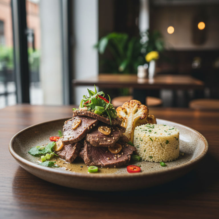 Bœuf vapeur façon asiatique, chou-fleur & semoule
