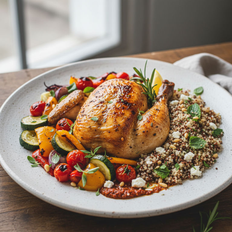 Poulet rôti aux légumes méditerranéens et quinoa